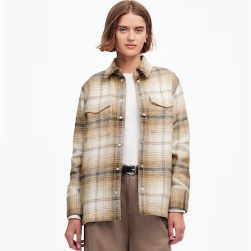 Madewell Flannel Button-Up Shirt-Jacket in Plaid‎ Medium NWT